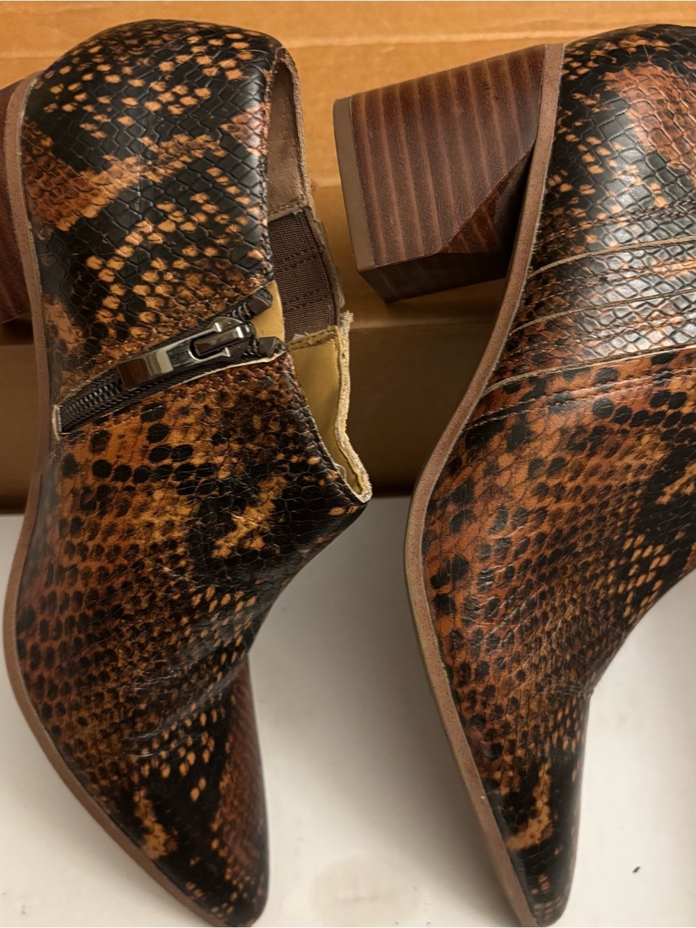 Franco Sarto Brown Snake-Print Women's Ankle Booties 6.5
